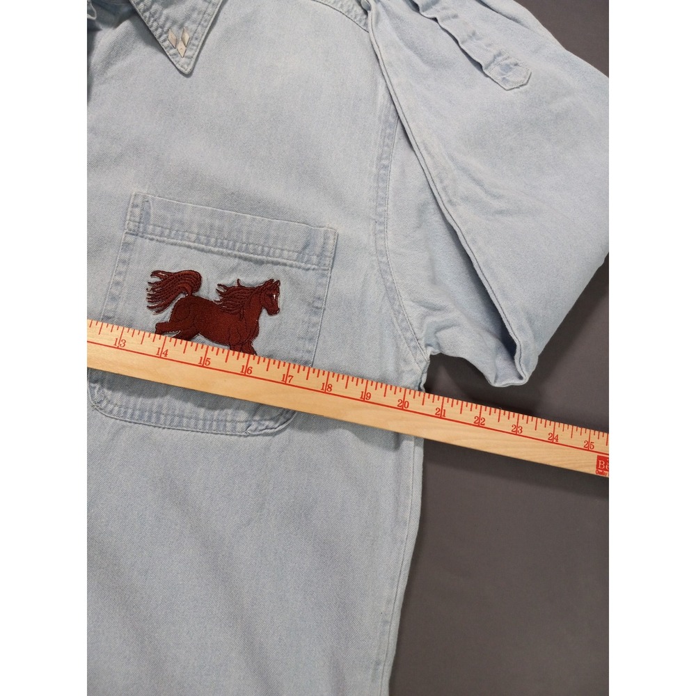 Vintage 90s Horse Embroidered Denim Button Up Shirt S Western Cowgirl Coastal - Picture 8 of 12